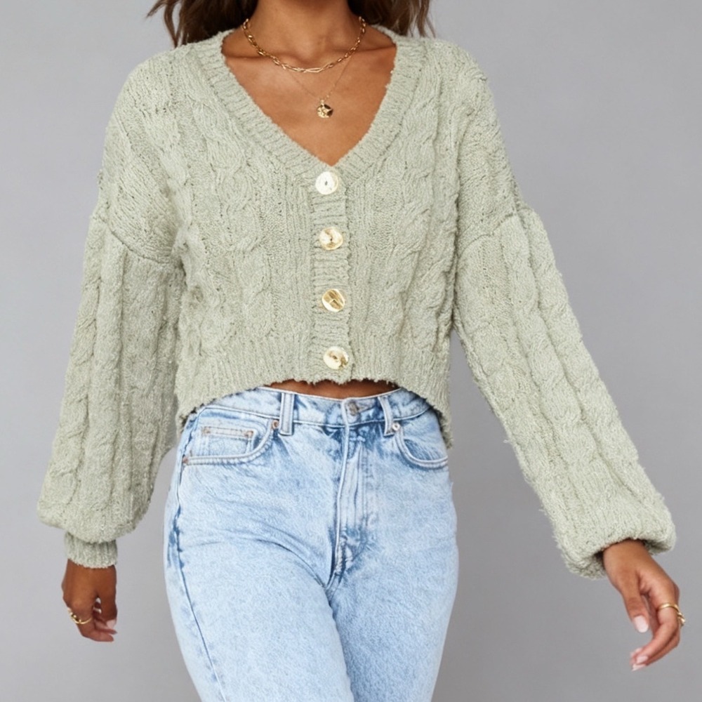 SHOW ME YOUR MUMU Conrad Cardi Sage Green‎ Cable Knit size XS